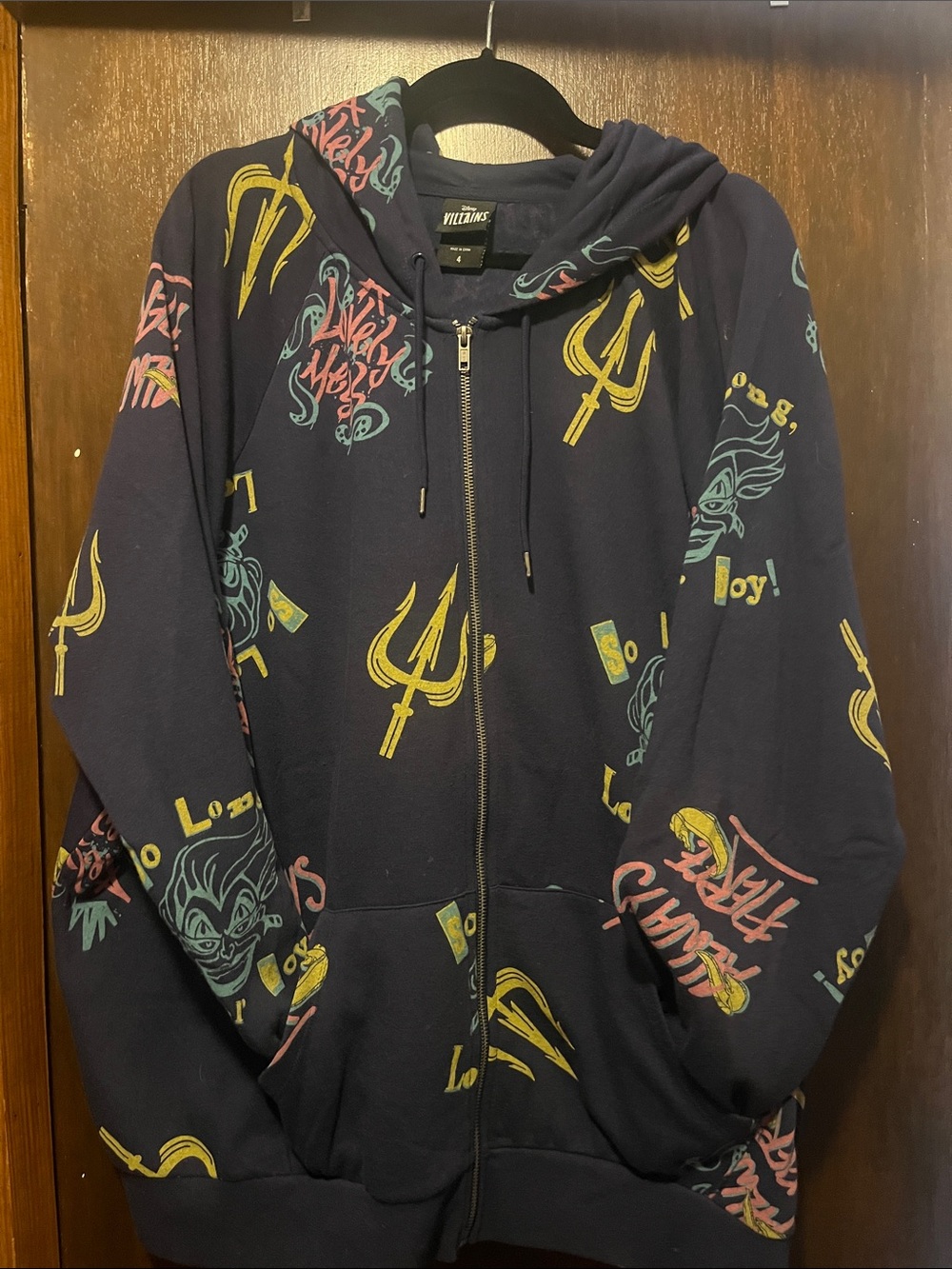 Torrid Villains Navy Graphic Zip-Up Hoodie - Yellow & Pink Print